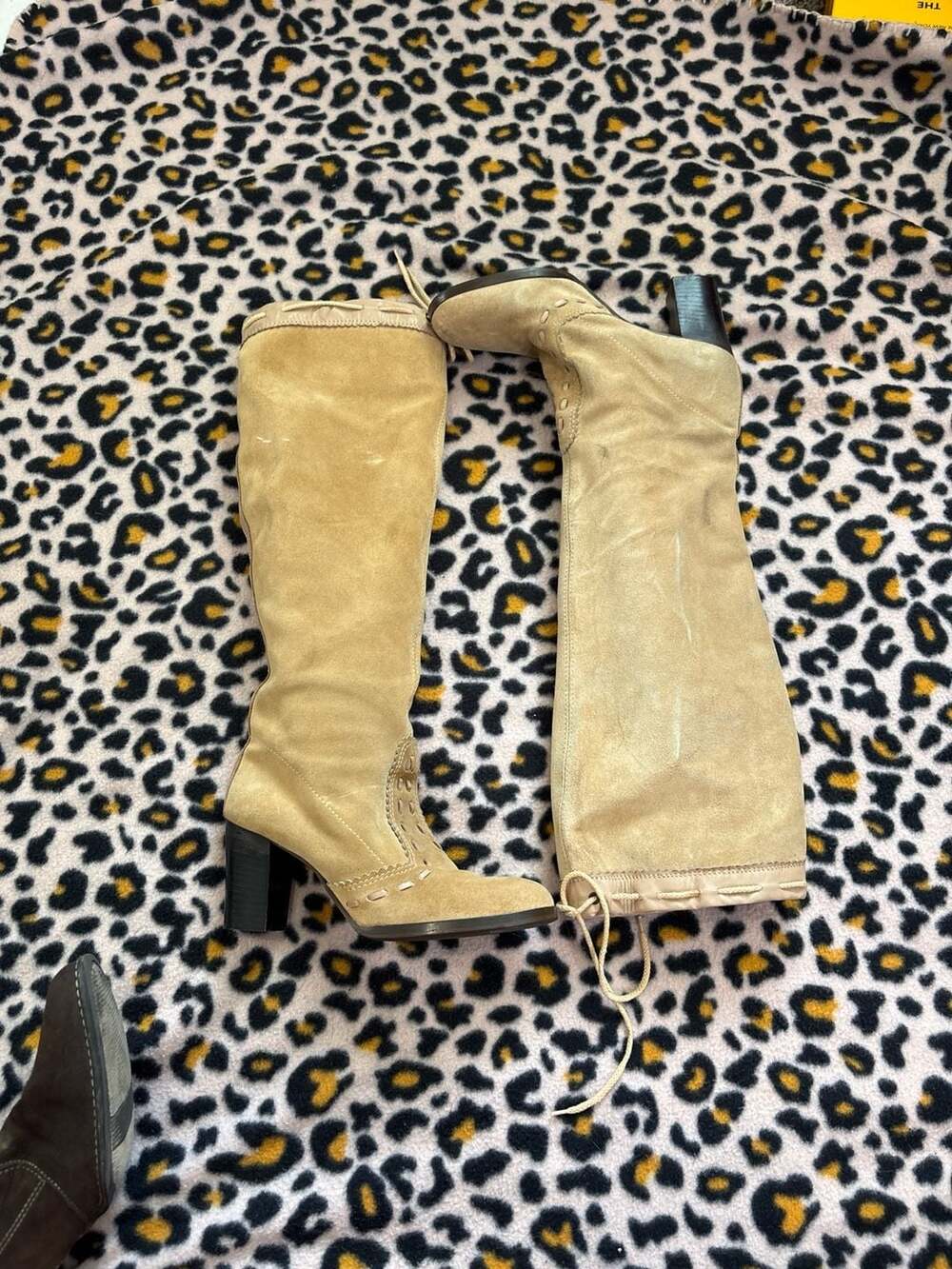 Enzo Angiolini Vintage Tan Suede Whipstitch Knee High Boots